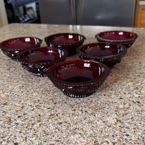 Vintage Avon Cape Cod Ruby Red Glass Dessert Bowls Set of 6
